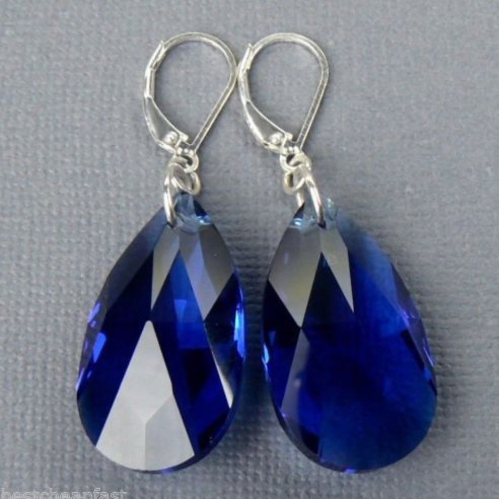 Sterling Silver Blue Briolette Dangle Earrings 2"